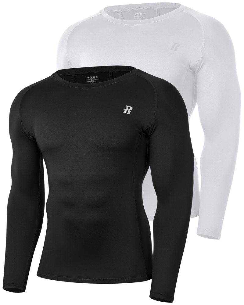 Runhit 2 Pack Men's Compression Shirts Long Sleeve Cool Dry Workout Undershirts Quick Dry Athletic Running Base Layer Top for Sports Gym Black/White M