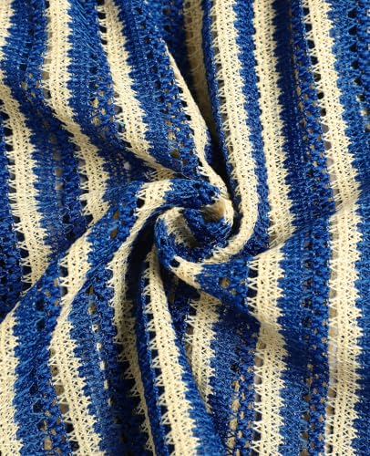ZAFUL Women's Crochet Cover Up Shorts Medium Blue Striped High Waisted Beach Swim Bottom