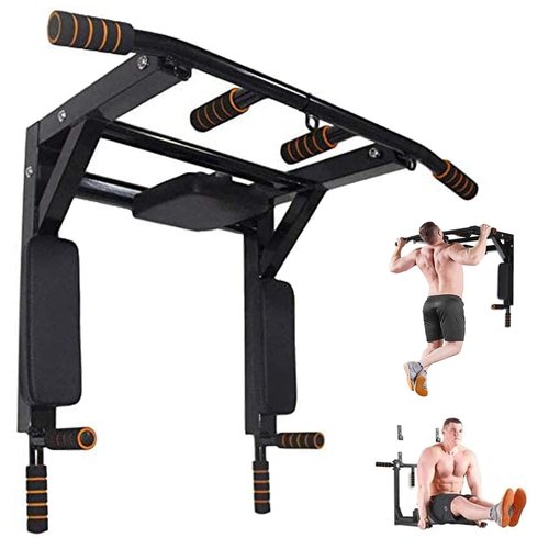 ptlsy Wall Mounted Pull Up Bar Multifunctional Chin Up Bar Dip Station for Home Gym Indoor Workout, Fitness Equipment, Dip Stand Supports to 440 Lbs