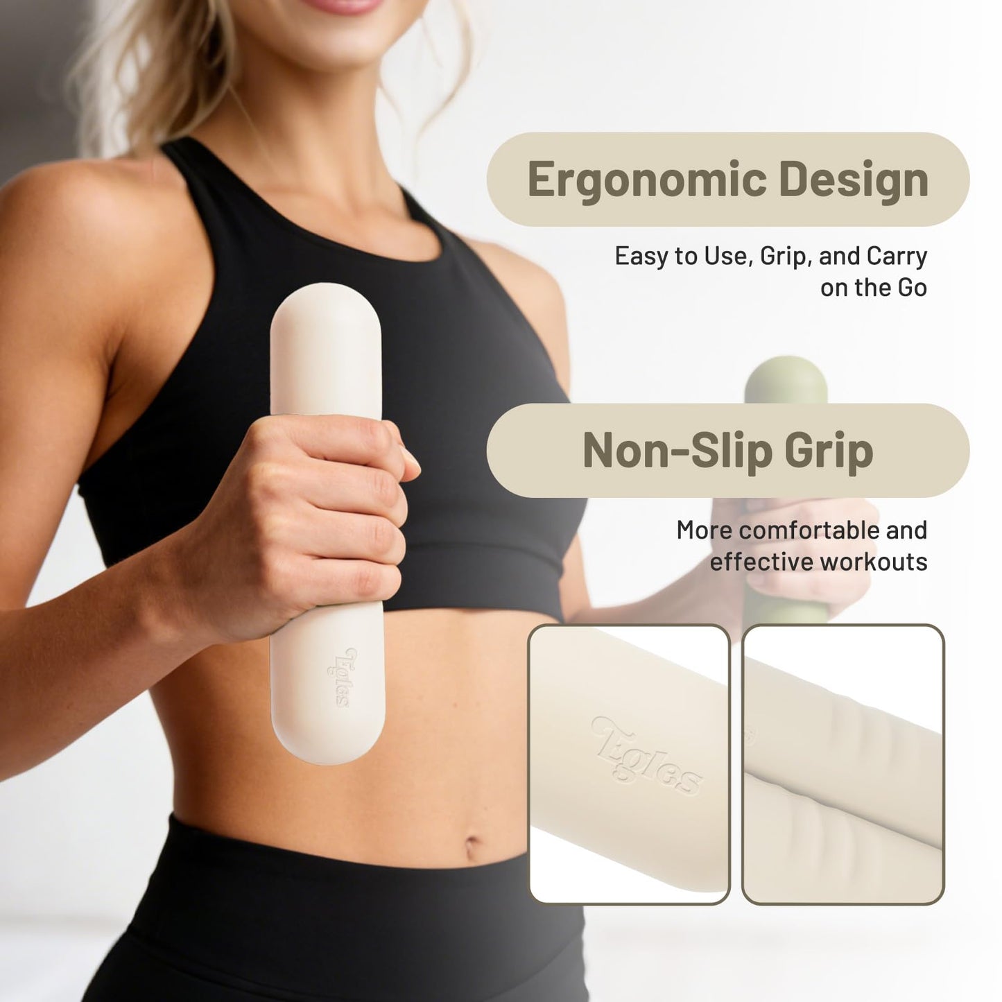 Egles Dumbbell Weight Bars for Women & Men, Set of 2 (3.3 LB | 6.6 LB Pair) -Hand Weights for Walking, Strength Training, Yoga, Pilates, Non-Slip Weights, Portable Strength Training, beige