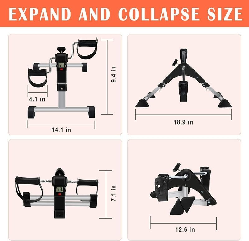 GOREDI Under Desk Exercise Bike Pedal Exerciser, Fully Assembled Pedal Exerciser for Seniors, Foldable Mini Exercise Bike for Office Fitness with LCD Display, Peddler Exerciser (Silver)