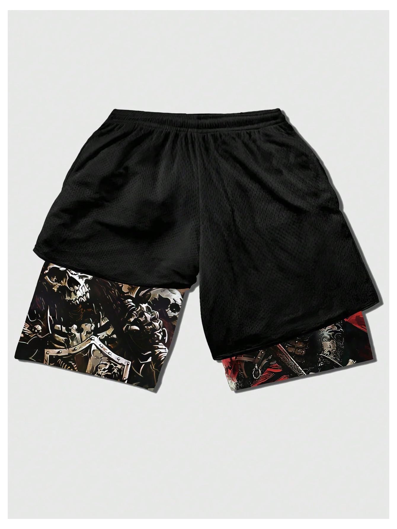 WDIRARA Men's 2 in 1 Shorts Graphic Letter Print Drawstring Workout Running Gym Shorts with Pockets Black Large