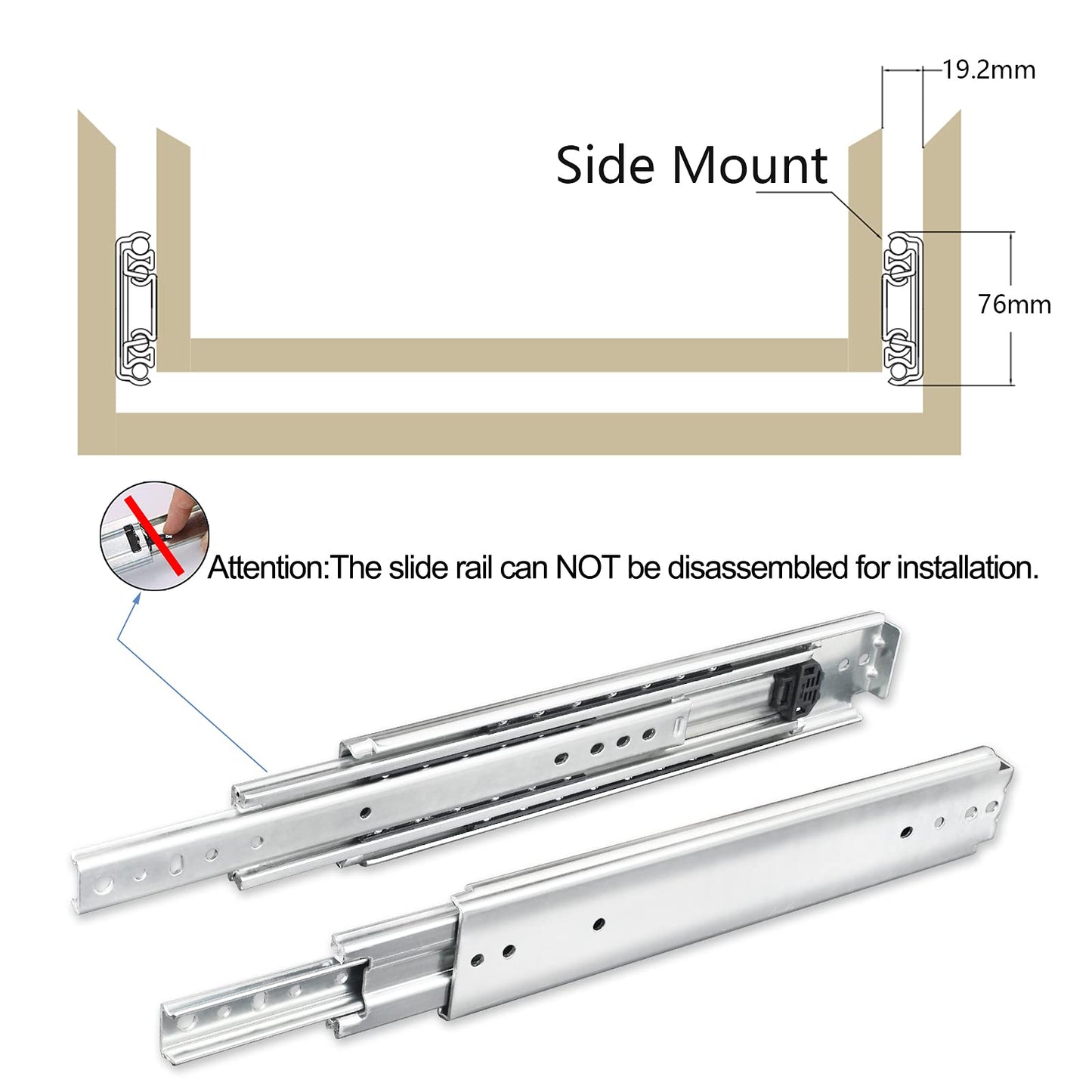 KCOLVSION 1 Pair 40 Inch 500 Lb Capacity Heavy Duty Drawer Slides with Screws,Side Mount Full Extension 3 Fold Ball Bearing Stainless Steel Hardware Drawer Rails,Industrial DIY