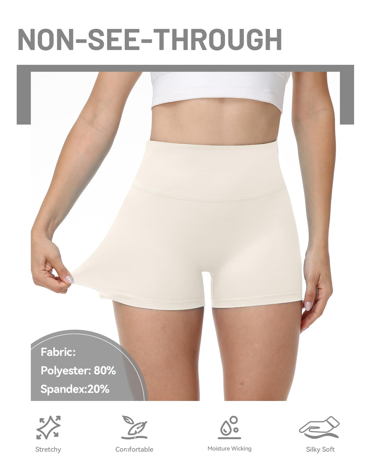 Runhit No Front Seam Biker Shorts for Women 3", High Waist Yoga Workout Gym Bike Shorts Cream Medium