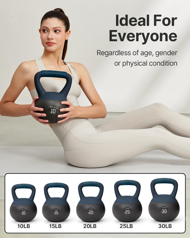 YOTTOY Soft Kettlebell with Leather Handle – Anti-Slip Sweat-Absorbing Grip, Home Gym Kettlebell Weights for Strength Training, Safe Neoprene Kettlebell for Women & Men (Purple, 6 LB)