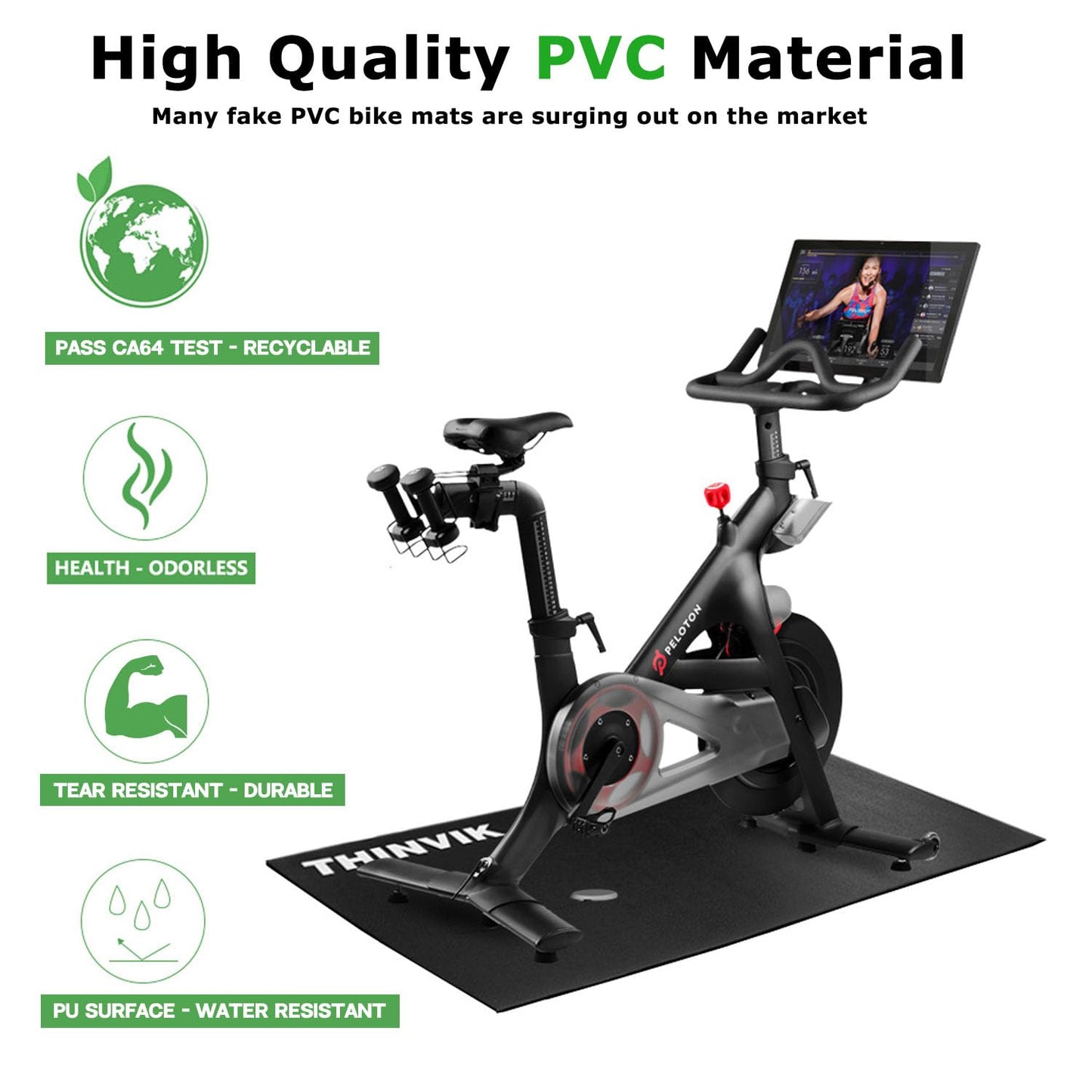 Thinvik Bike Mat for Peloton Spinning Bike & Wahoo Kickr 30×60in Bicycle Trainer Mat for Cycleops Rowe Indoor Cycling Exercise Stationary Bike mat with Stone Texture (Updated 6mm)
