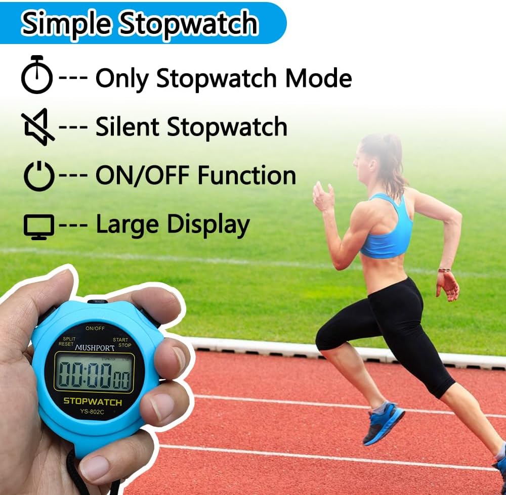 Skiennix Stopwatch Timer - Digital Sports Stopwatch with Large Display | Silent Operation, Blue