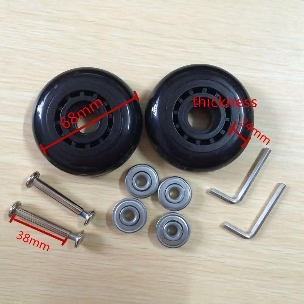68X24mm Black Luggage Suitcase / Inline Outdoor Skate Replacement Wheels with ABEC 608zz Bearings