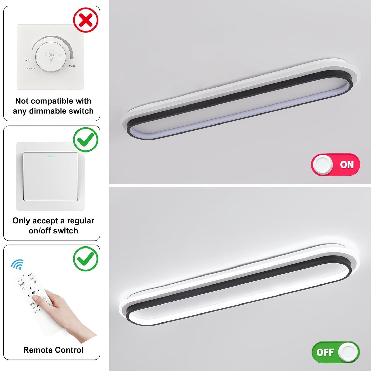 Vloitgol Modern Linear Ceiling Light, 31.5Inch Dimmable LED Flush Mount Ceiling Lamp with Remote Control, Long Ceiling Light Fixture for Kitchen Office Bedroom Hallway