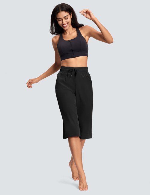ISEEGZ Women's Capri Pants Wide Leg Plus Size Lightweight Quick Dry Casual Summer Pants Sweatpants Hiking Walking B Black