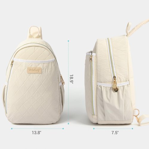 VELADAY Pickleball Bag for Women, Quilted Stylish Sling Bag, Adjustable Shoulder Strap, 2 Storage Compartment Holds Paddles, Balls,Shoes,Beige