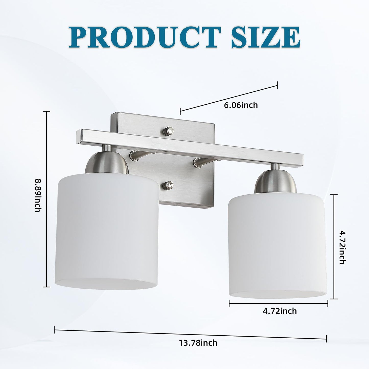 Mecgirn Stainless Steel Milk Glass Vanity Lights for Bathroom, 2 Light Brushed Nickel Bathroom Light Fixtures Over Mirror, Ceramic E26 Sockets Wall Mounted