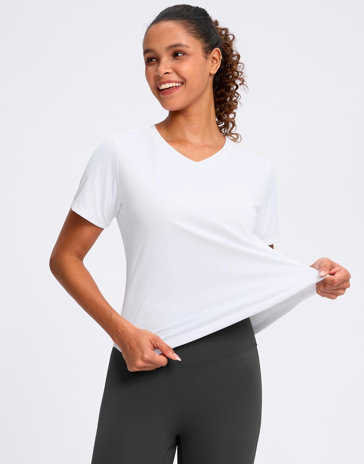 Skiennix Women's V-Neck Workout Shirt - Moisture-Wicking UPF 50+ Dry Fit Top for Gym & Running