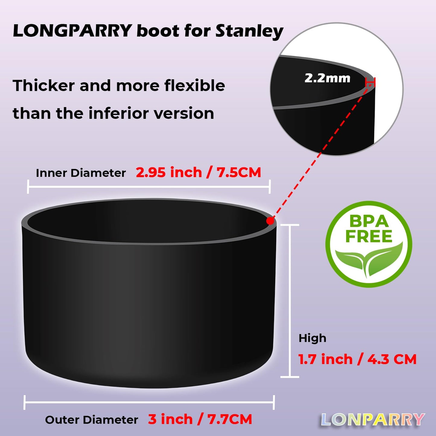 LONPARRY 2-Pack Silicone Boot for Stanley Cup 40oz 30oz, Non-Slip Bottom Protector Cover for Quencher H2.0 & IceFlow, Noise Reduction Sleeve, BPA-Free Cup Accessories for Home, Gym & Outdoor Sports