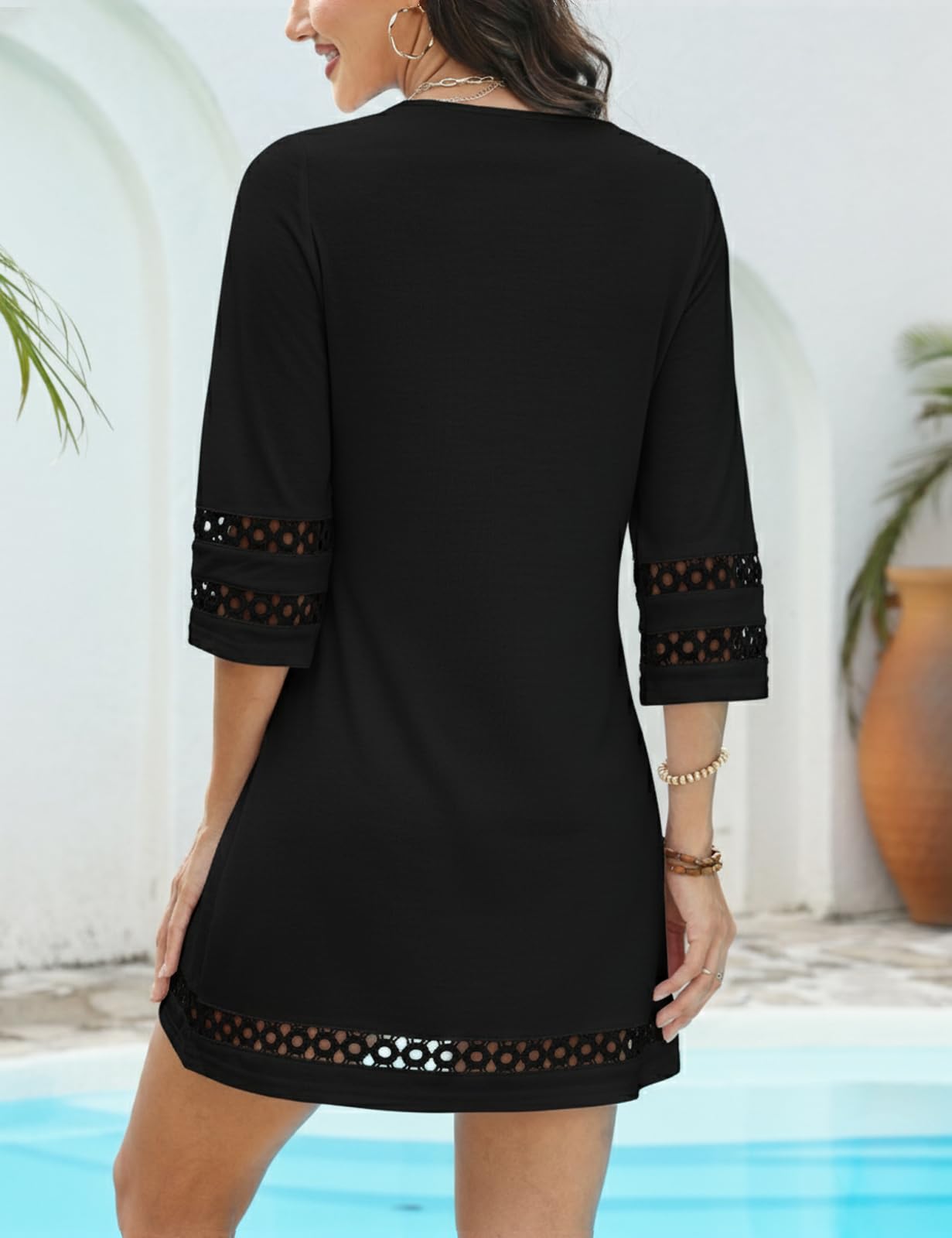 VIMPUNEC Summer Swimsuit Coverup for Women Bathing Suit Cover Up Casual Beach Dress Shirts Black L