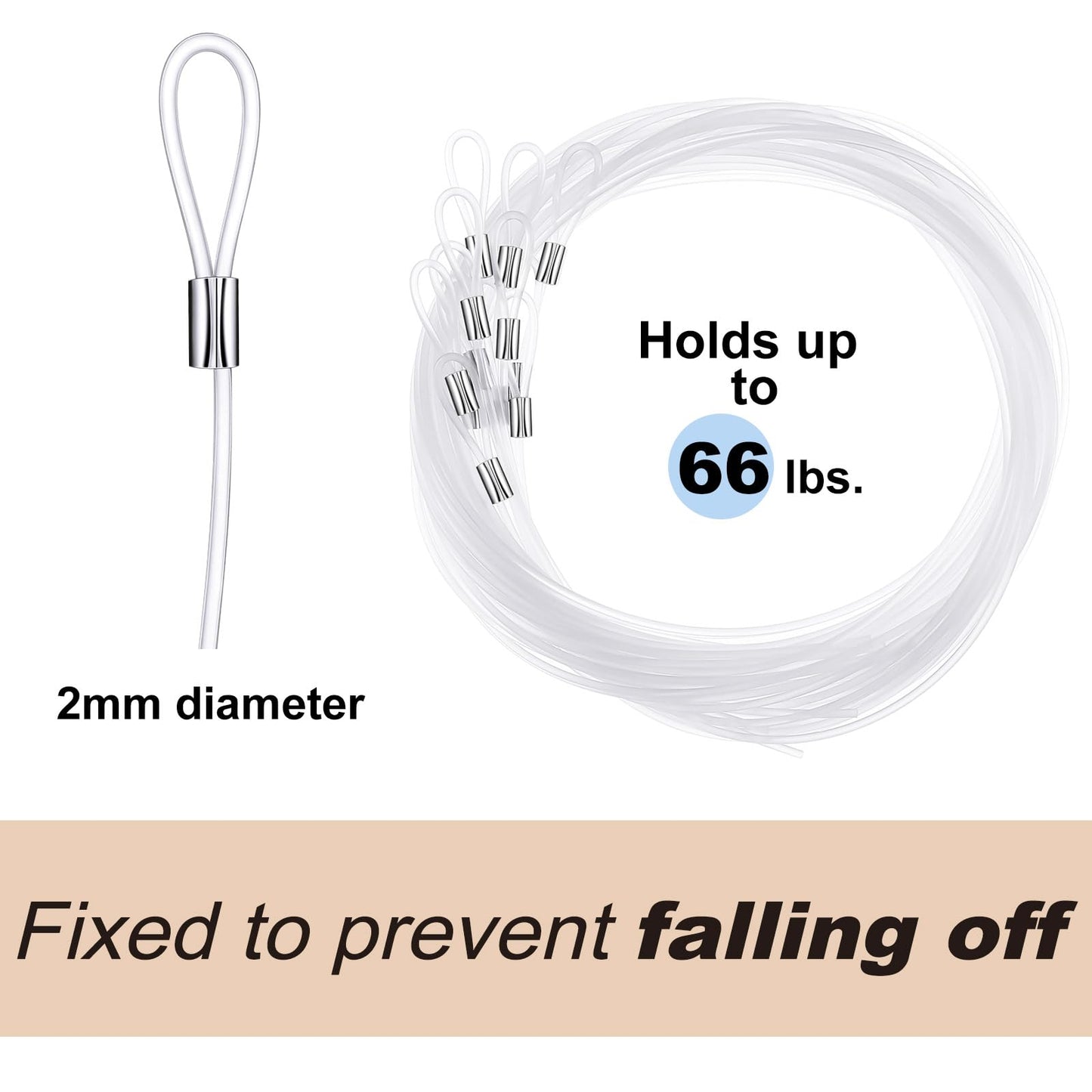 12 Pcs 59" Length Picture Rail Hanging Cord 66 Lb/ 30 kg Load Capacity Clear Nylon Picture Wire Invisible Nylon Cord Cable with Loop for Hanging, Frame Display Supply