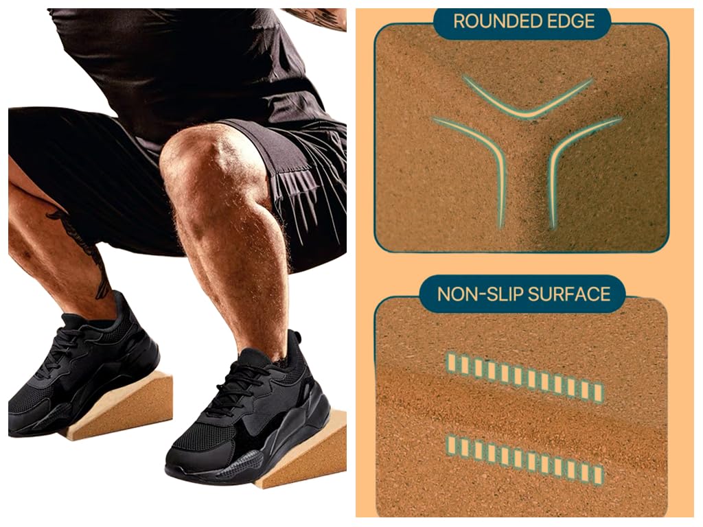 Squat Wedge Blocks Stretching blocks,Non-Slip Surface with Beveled Edges for Core Exercises,Natural Eco-Friendly/squats& weightlifting&yoga,Travel Friendly (9 * 5 * 2.6"Block*2)