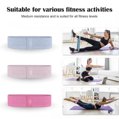 AuraLune Fabric Resistance Bands Set, 3 Colors with Carry Bag, Non-Slip Workout Bands for Legs and Glutes- Different streght Levels. (Pink)