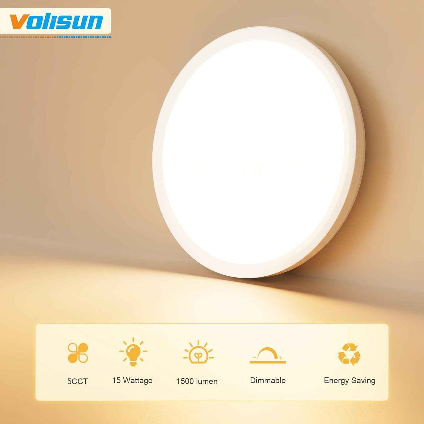VOLISUN 2Pack 5CCT LED Flush Mount Ceiling Light, 7 inch Dimmable Ultra-Thin LED Ceiling Light Fixture, 3000K-6500K Selectable, 15W LED Ceiling Lights for Bedroom, Kitchen, Closet and Hallway (White)