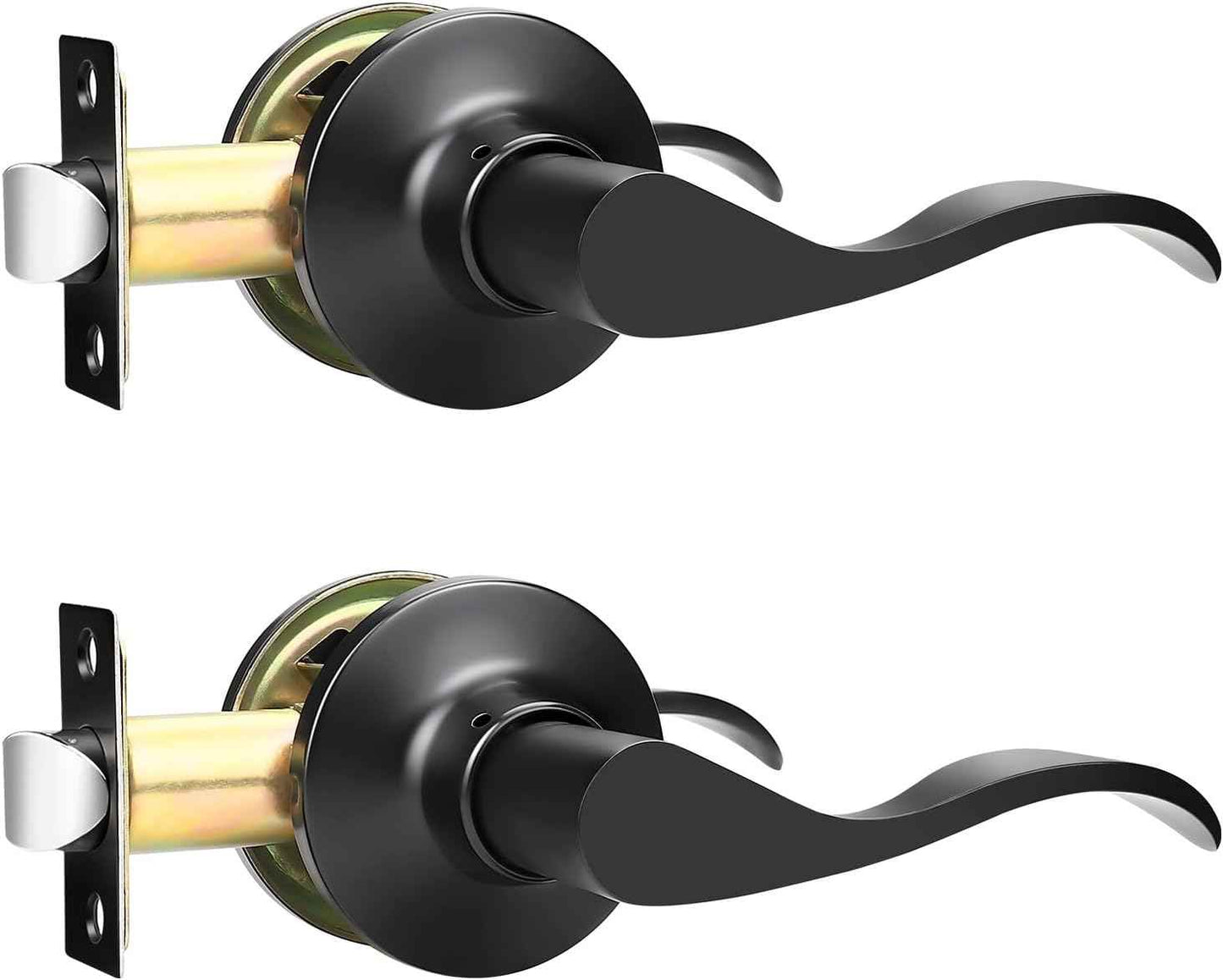 Black Privacy Door Levers - 6 Pack Keyless Modern Wave Handles for Bedrooms