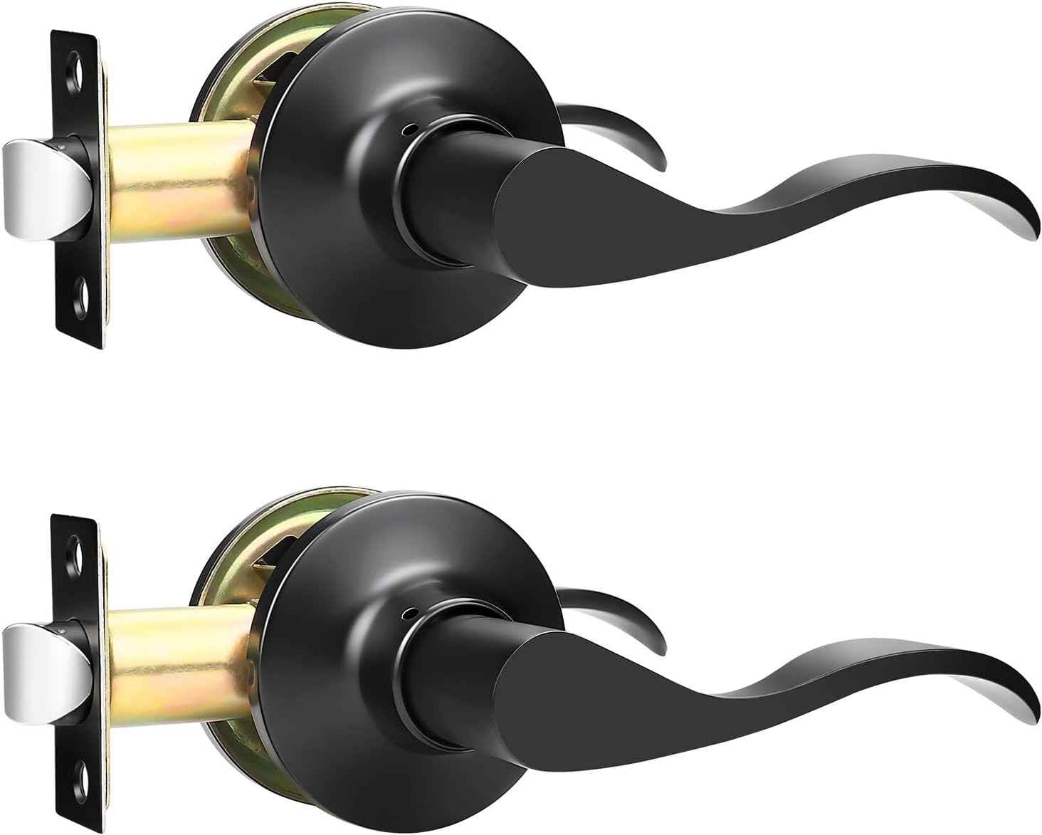 Black Privacy Door Levers - 6 Pack Keyless Modern Wave Handles for Bedrooms