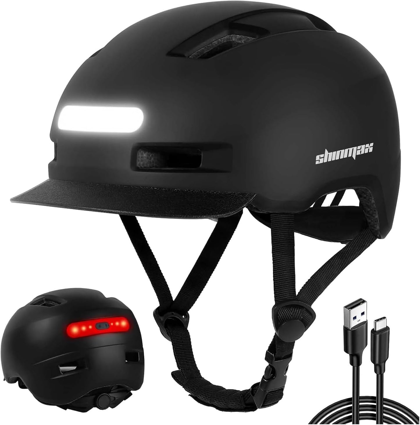 Shinmax Bike Helmet - Adult Cycling Helmet with USB Rechargeable LED Lights for Men & Women
