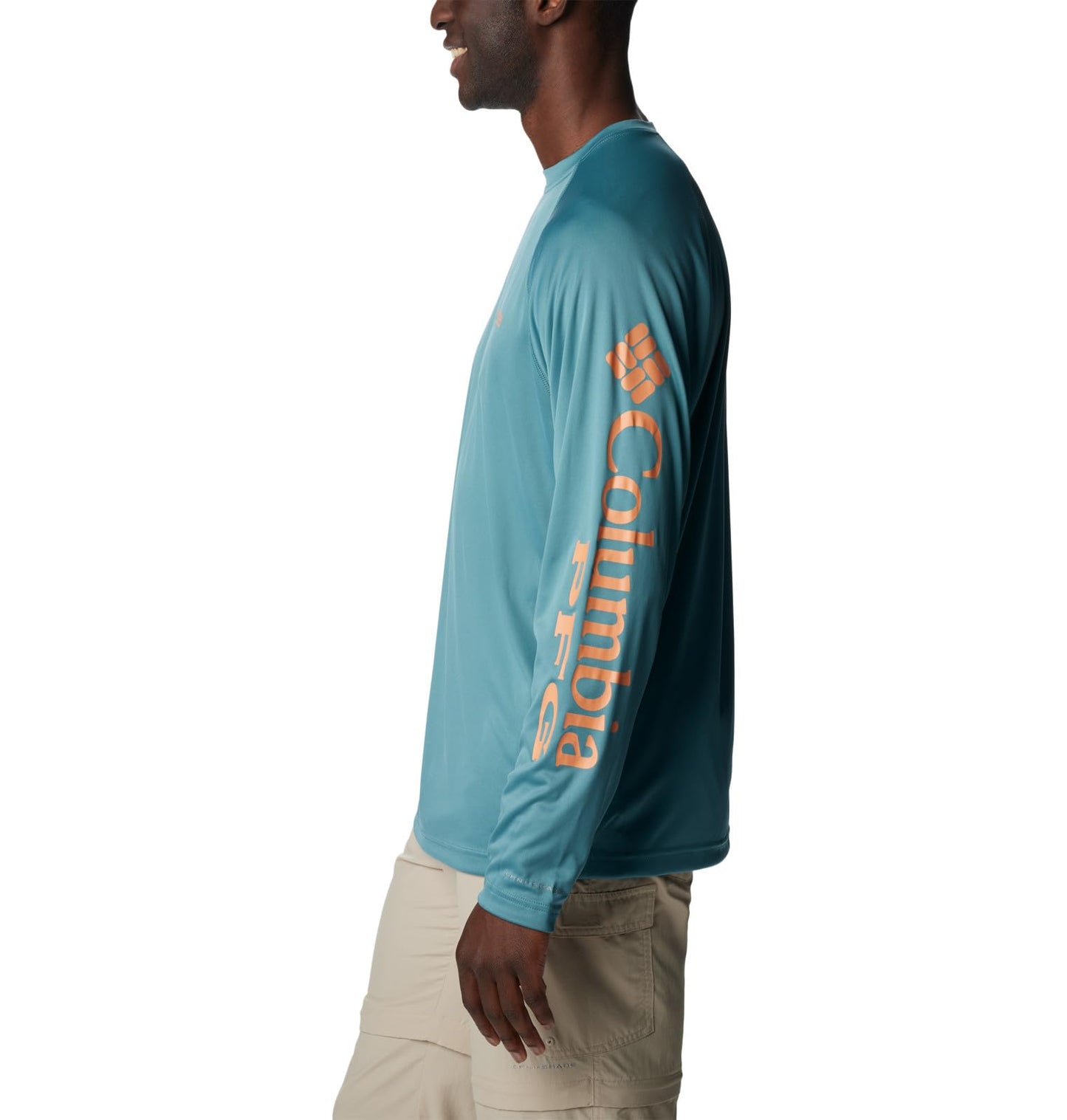Columbia Men's Terminal Tackle Long Sleeve Shirt, Tranquil Teal/Orange Reef Logo, 2X Big
