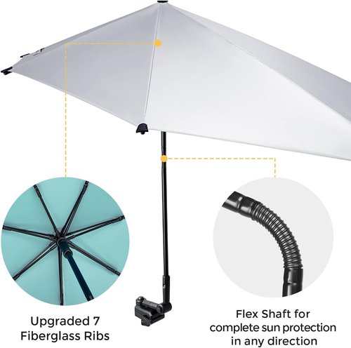 G4Free Beach Umbrella - UPF 50+ Adjustable XL with Universal Clamp for Chairs, Strollers & Golf Carts