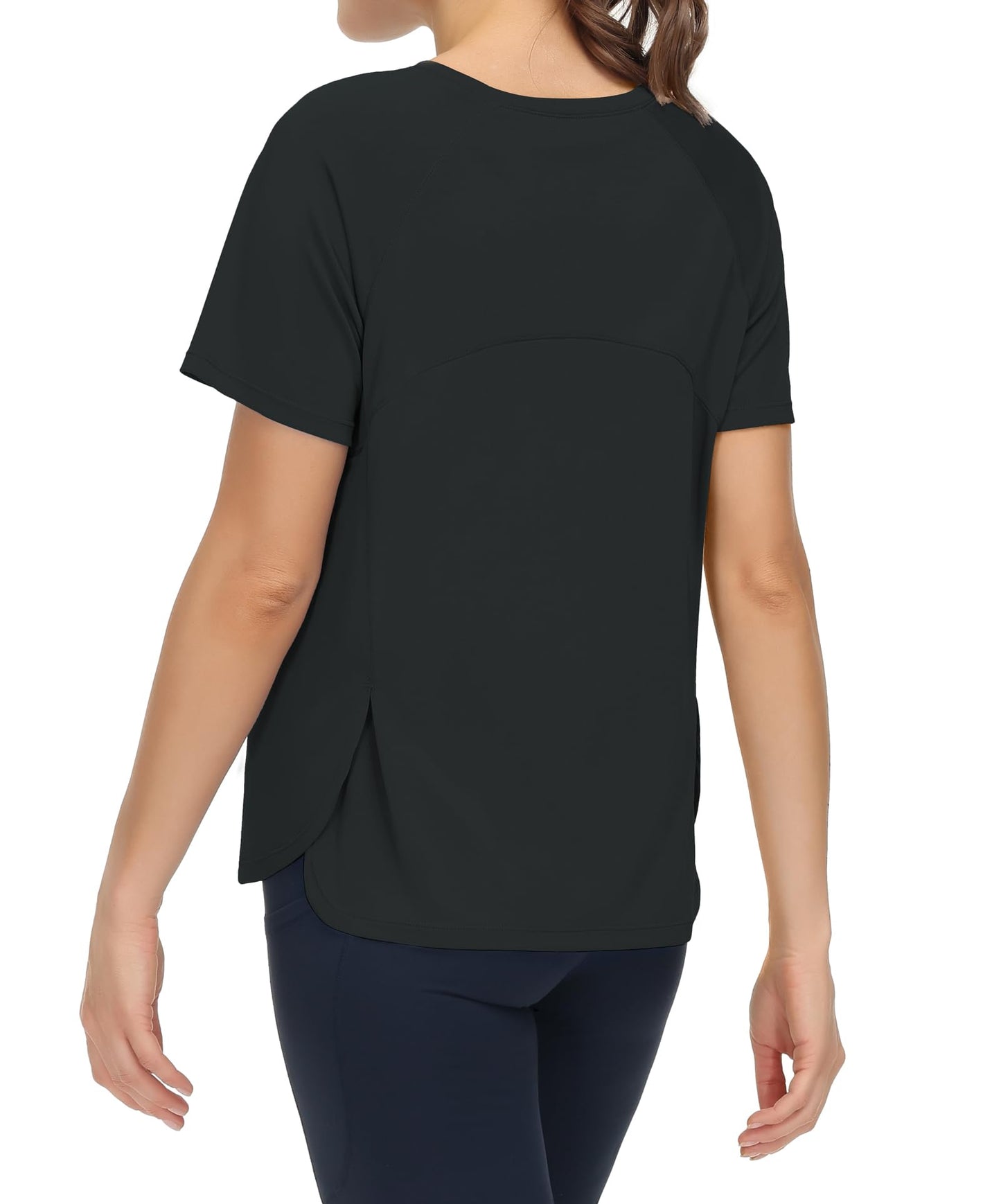 THE GYM PEOPLE Women's Short Sleeve Workout Shirts Breathable Yoga T-Shirts with Side Slits Athletic Tee Tops Dark Grey