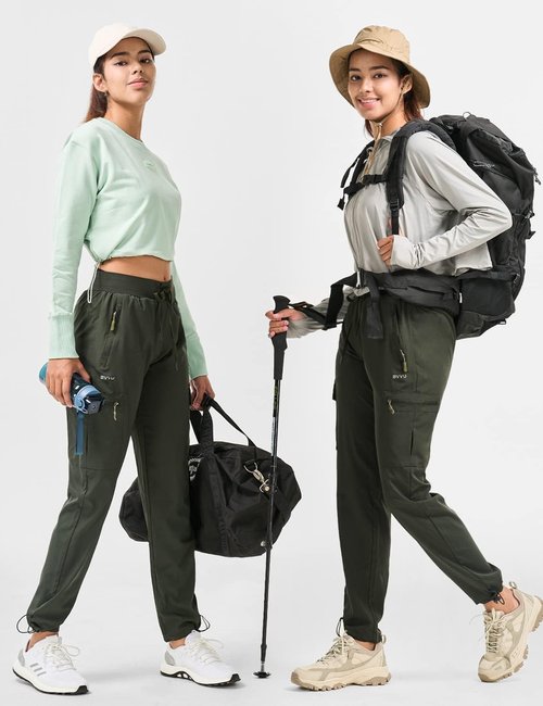 BVVU Women's Hiking Pants - Lightweight Quick-Dry Outdoor Cargo Joggers with Waterproof Zipper Pockets