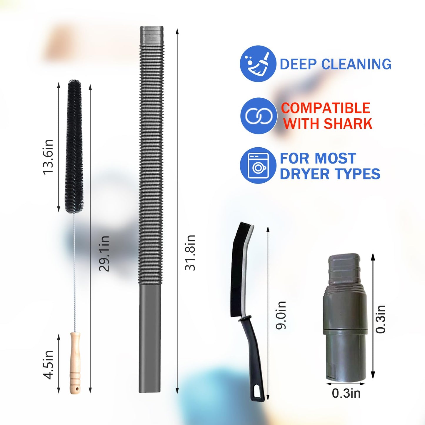 Dryer Vent Cleaner Kit for Shark NV350, NV351, NV352, NV353,NV360,NV500, NV501 Vacuum Attachment with Dryer Lint Brush and Hard Bristle Crevice Brush for Dryer Vent Replacement Parts