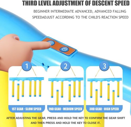 **Reaction Time Training Toy - Hand-Eye Coordination Drop Stick Game | Adjustable Speed Remote Control (Blue)**