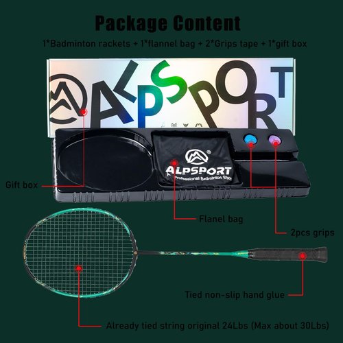 ALPSPORT Peacock 4U G5 6.8mm 40T Graphite Shaft Max 35LBS T800 Professional Racquet, Secondary Molding Full Carbon Fiber Badminton Racket with Gift Box, 1 Flannel Bag, 2 Grips Tapes (Black)
