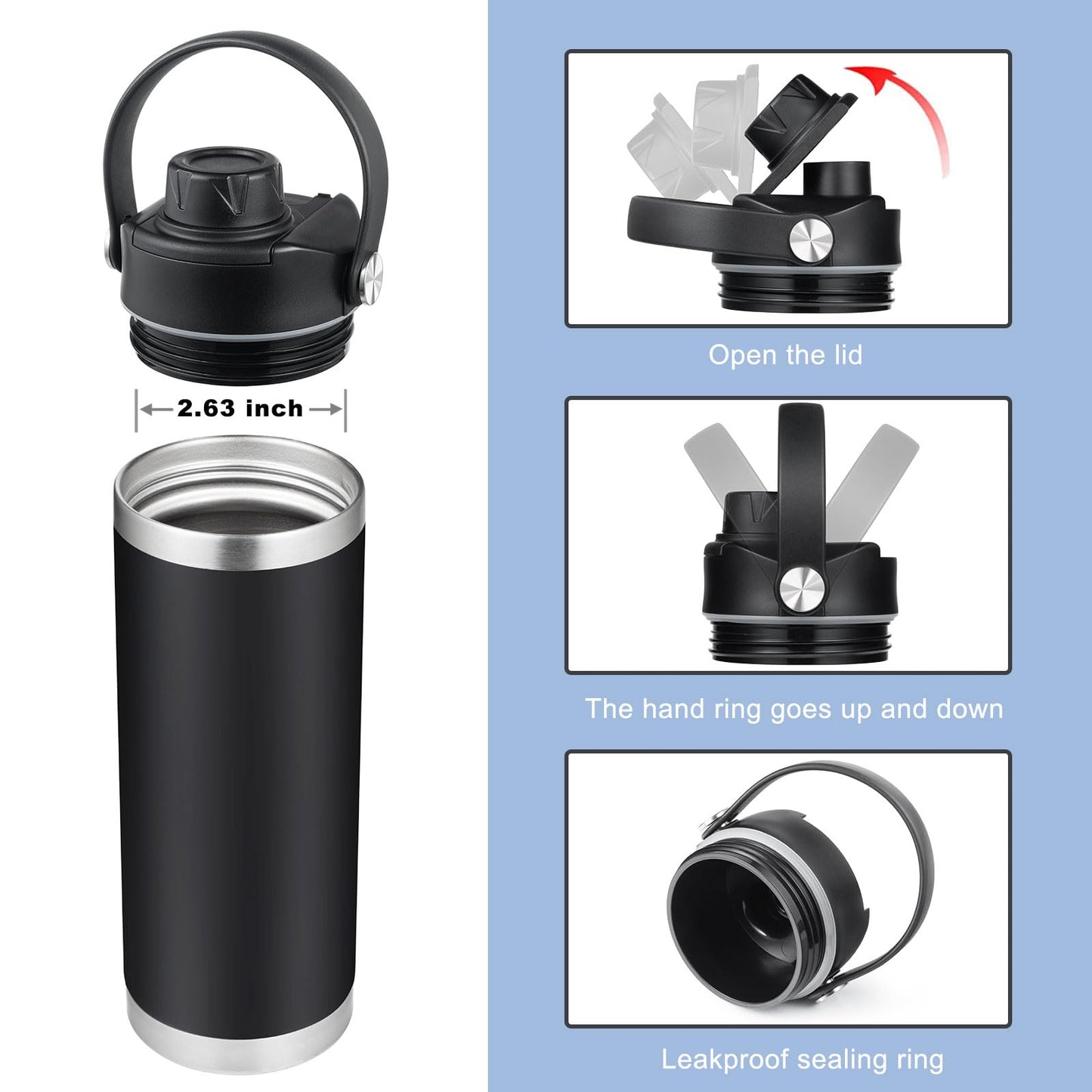 Rambler Lid for Yeti Water Bottle, Black