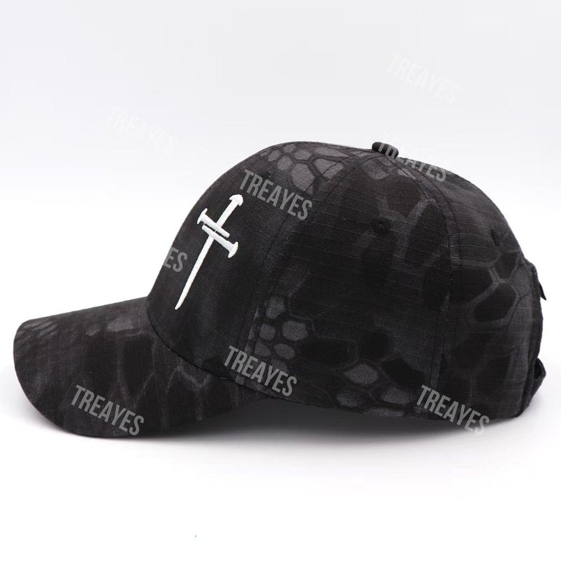 Redeemed 3 Nails Cross Hat with American Flag Christian Hats for Men Women Adjustable Cotton Embroidered Baseball Cap Black