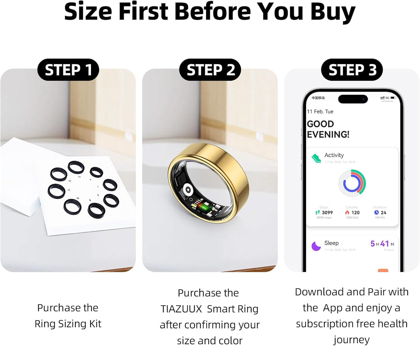 Skiennix Smart Ring - Activity, Sleep & Heart Rate Tracker | IP68 Waterproof, No Subscription Fee, Compatible with iPhone & Android