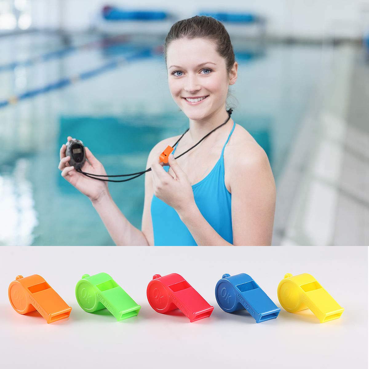 WSYUB 72Pcs Plastic Whistles, Bulk Whistles, Training Sports Whistles with Lanyard