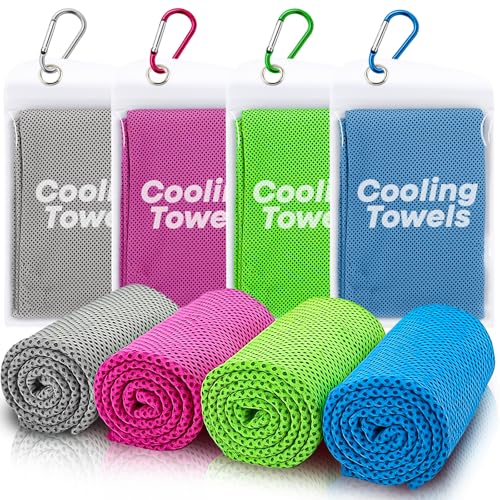 Cooling Towels 4 Pack - Soft Breathable Microfiber for Gym & Outdoor - Grey, Pink, Green, Blue