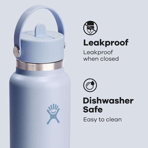 Hydro Flask Water Bottle - Insulated Stainless Steel with Wide Mouth Flex Straw Lid - 40 Oz Surf Blue