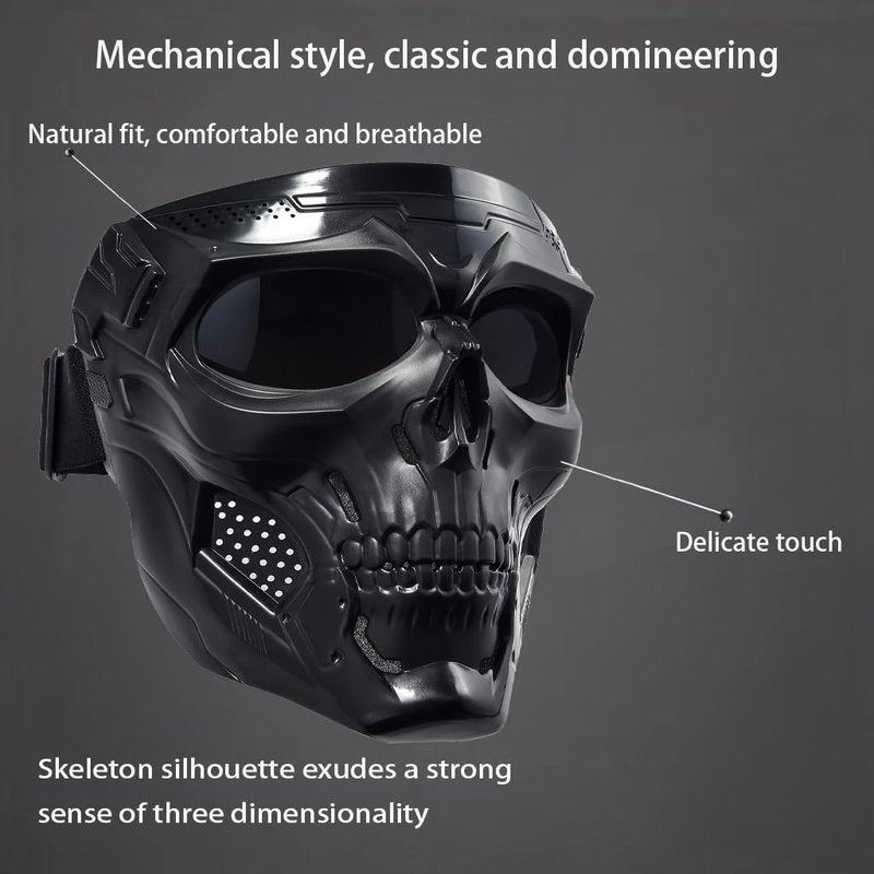 Motorcycle Mask Full Face,Masks Skull Skeleton with Goggles Impact Resistant Tactical Mask for Halloween Paintball Game Movie Props Party (Skull-greyLens)
