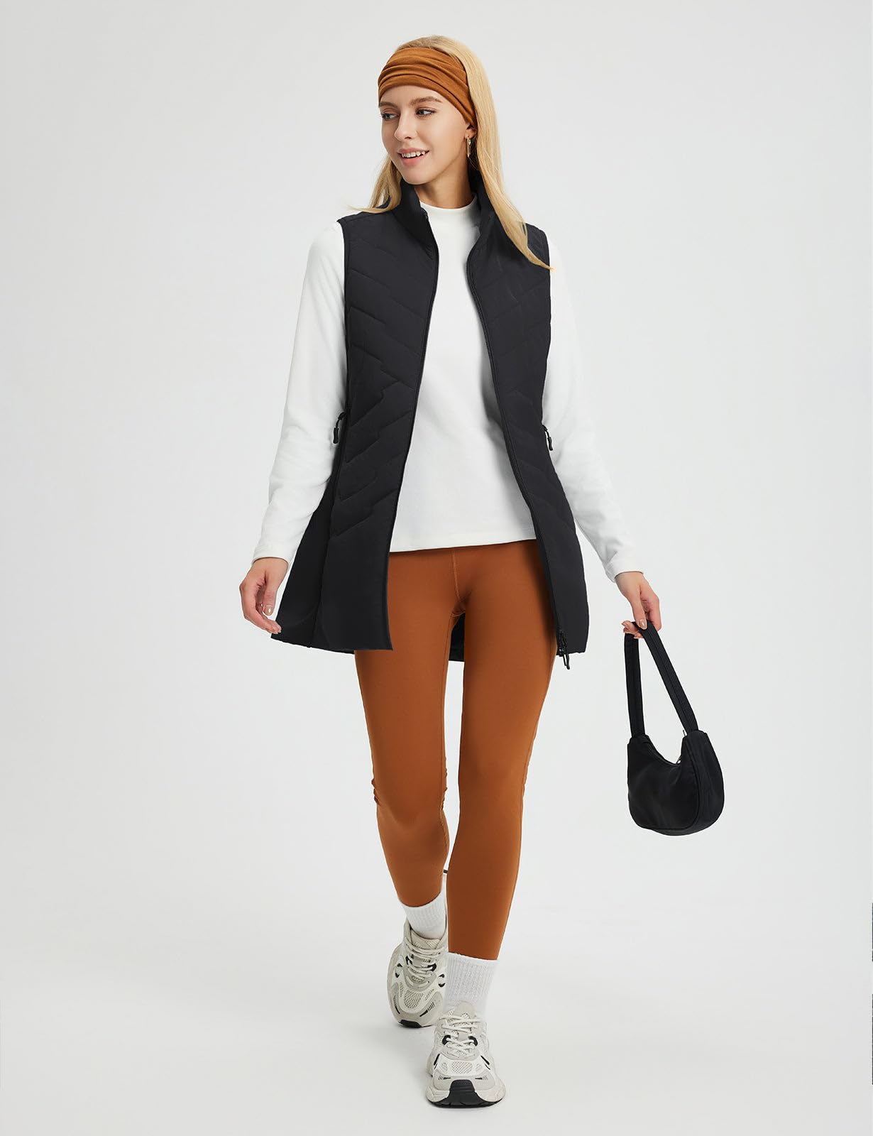 baleaf Running Vest for Women Long Puffer Fall Coat Sleeveless Jacket Outerwear Winter Warm Fleece Hybrid Lightweight Black XL