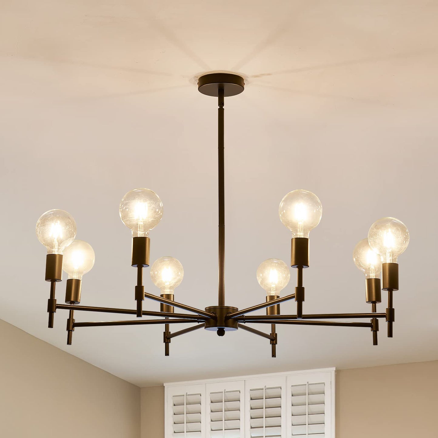 ASGYISA 8-Light Black Sputnik Chandelier Matte Industrial Flush Mount Ceiling Light Fixture Metal Modern Pendant Light for Farmhouse, Bedroom, Kitchen, Dining, Living Room, Island