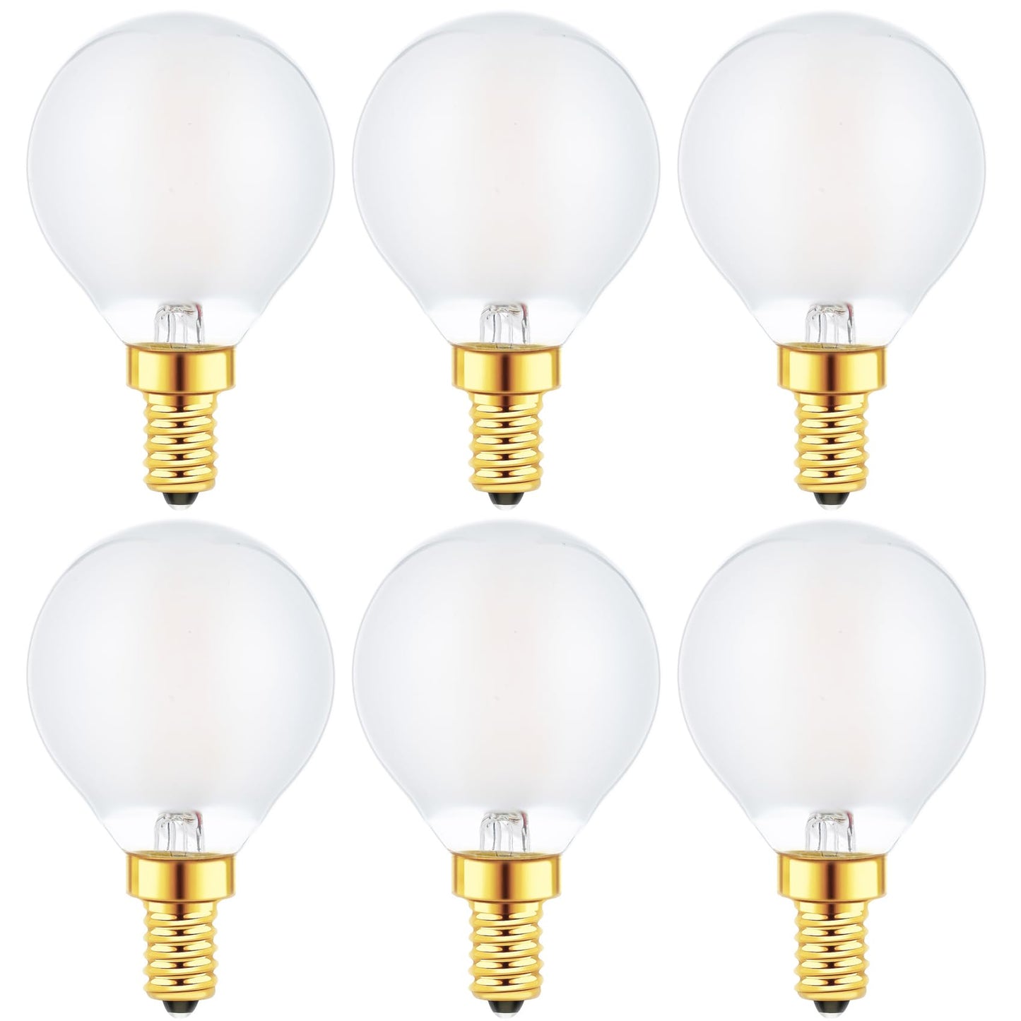 Sunaiony E12 Globe LED Bulbs 2W G16.5 Light Bulbs 25 Watt Equivalent, E12 Round Candelabra Bulbs Dimmable 2700K Warm White Frosted Glass, 6 Pack