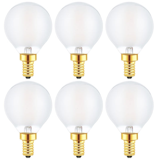 Sunaiony E12 Globe LED Bulbs 2W G16.5 Light Bulbs 25 Watt Equivalent, E12 Round Candelabra Bulbs Dimmable 2700K Warm White Frosted Glass, 6 Pack