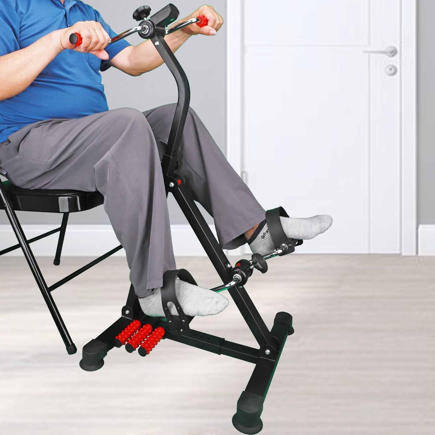 Pedal Exerciser Bike Hand Arm Leg and Knee Peddler Adjustable Fitness Equipment for Seniors, Elderly Home Dual Pedal Exercise Bike for Total Body, with Monitor - Great Gift for Elderly Rehab