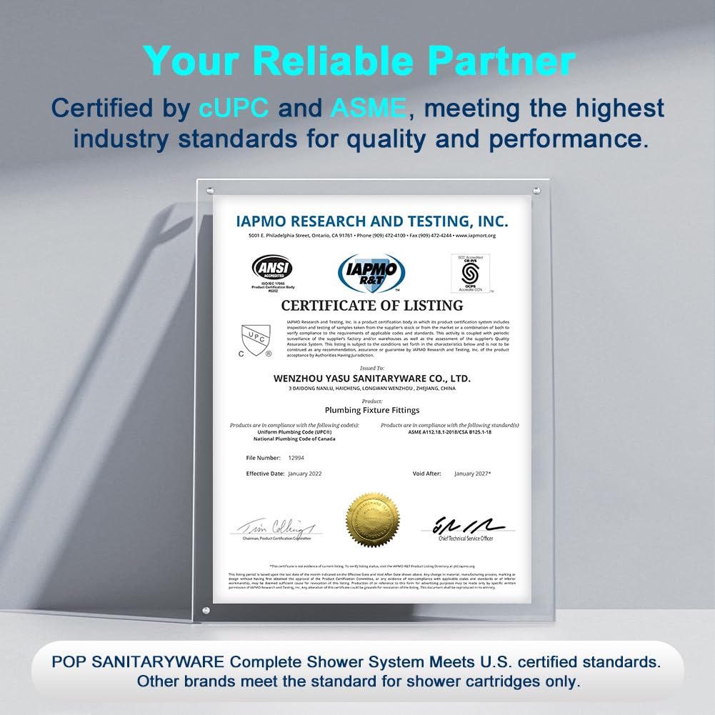 POP SANITARYWARE Shower Faucet Set Brushed Gold Bathroom Rainfall 8 Inch Shower Head System, Single Handle Shower Trim Kit with Rough-in Valve