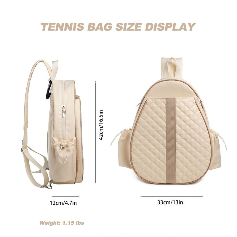 Fullishment Tennis Bag for Women Men,Quilted Tennis Sling Crossbody Backpack,Water Resistant 27'' Tennis Racket Bag with Wet Compartment,Pickleball Badminton Gear (Black)
