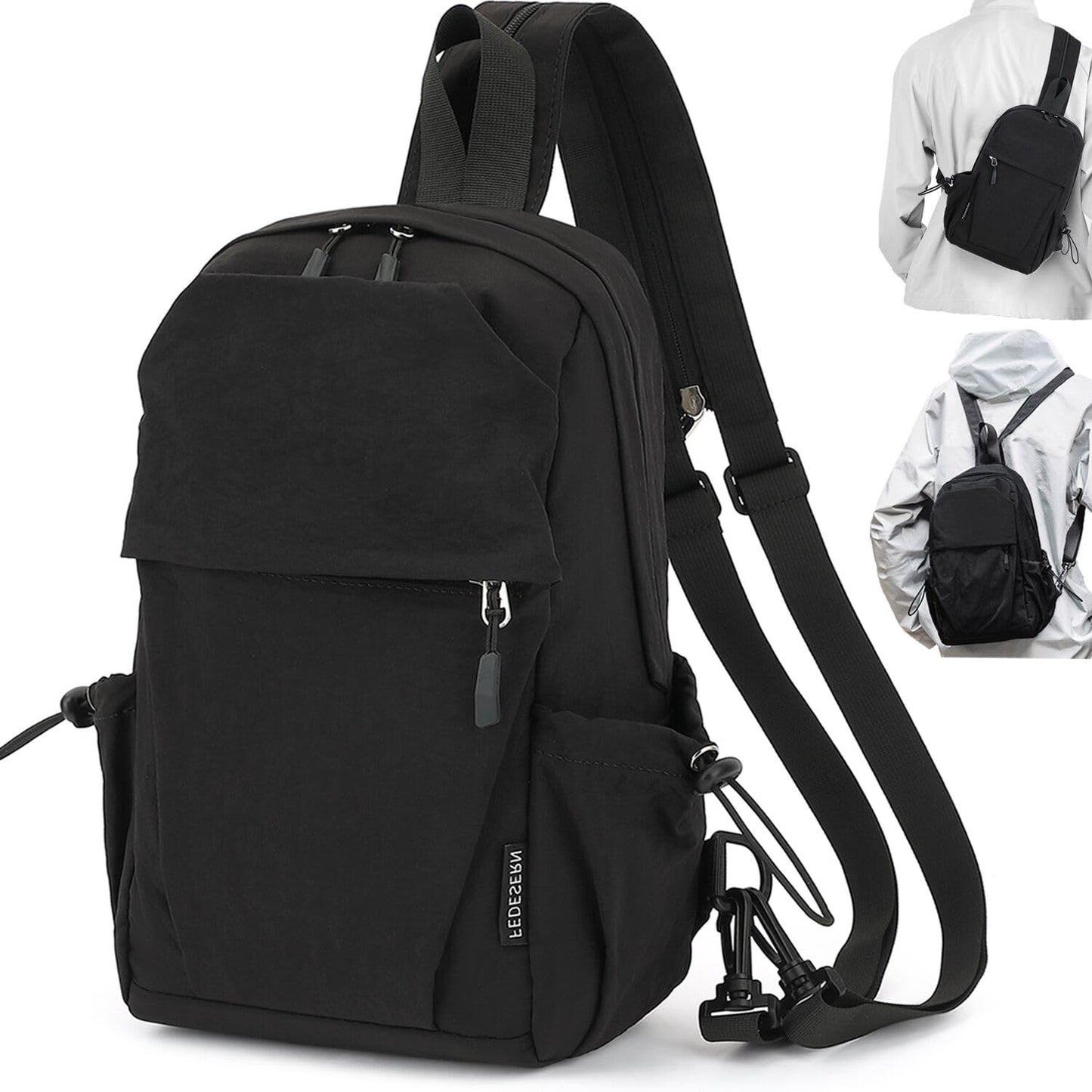FEDESERN Carbon Lined Backpack,Waterproof Zipper Sling Backpack,Travel Chest Shoulder Bag,Lightweight Unisex Crossbody Casual Daypack for Men & Women (Black)