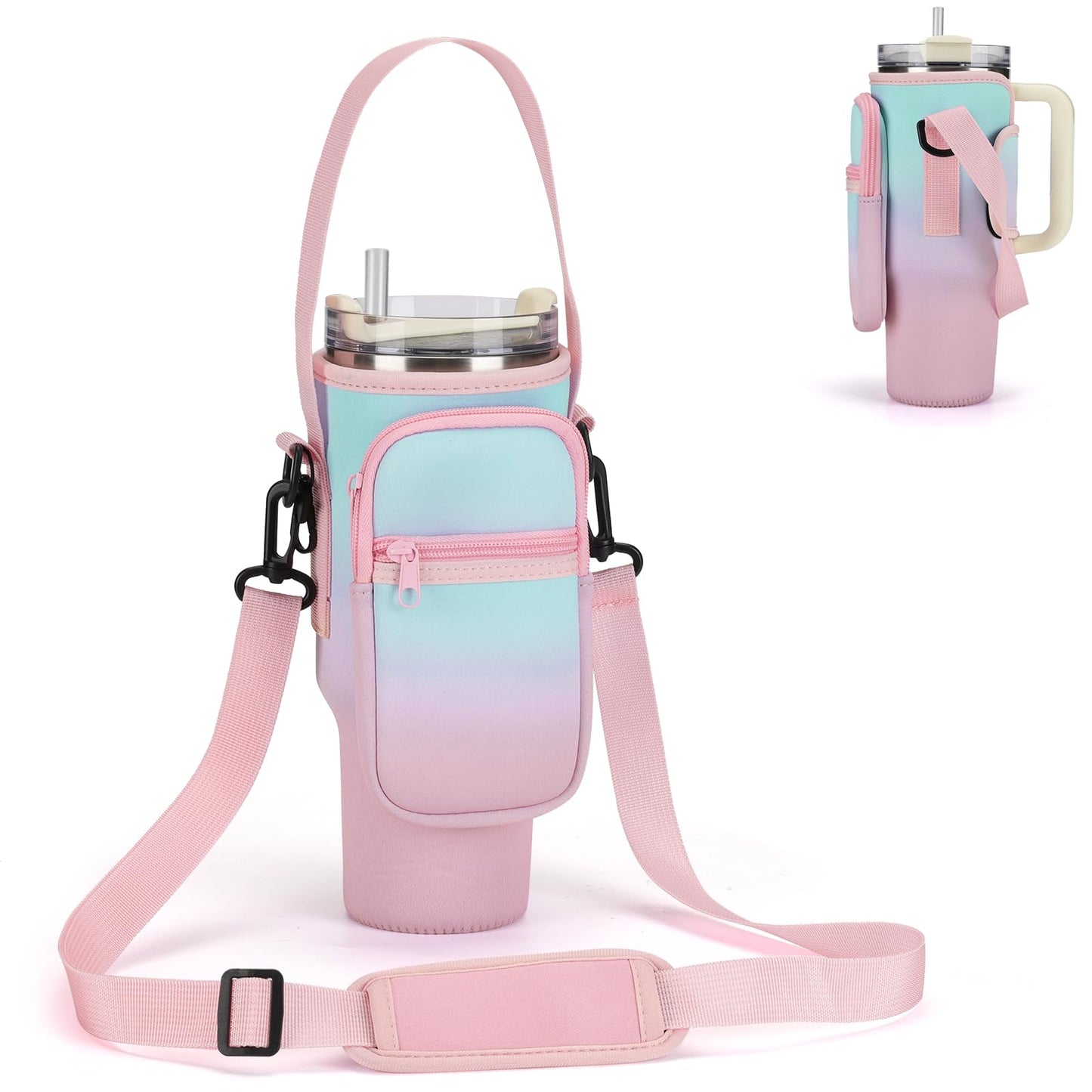 GOEWY Water Bottle Carrier Bag for Stanley Cup 40oz with Phone Pockets