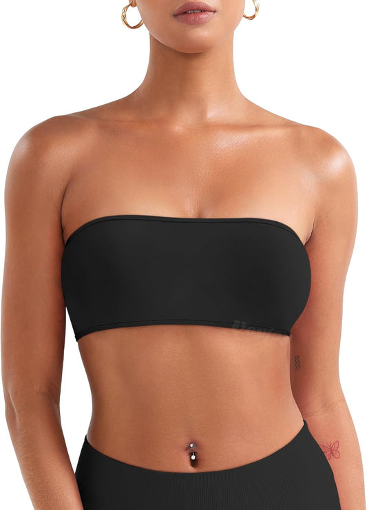 VOYJOY Backless Bandeau Bra - Adjustable Strapless Workout Top for Ultimate Comfort | Black